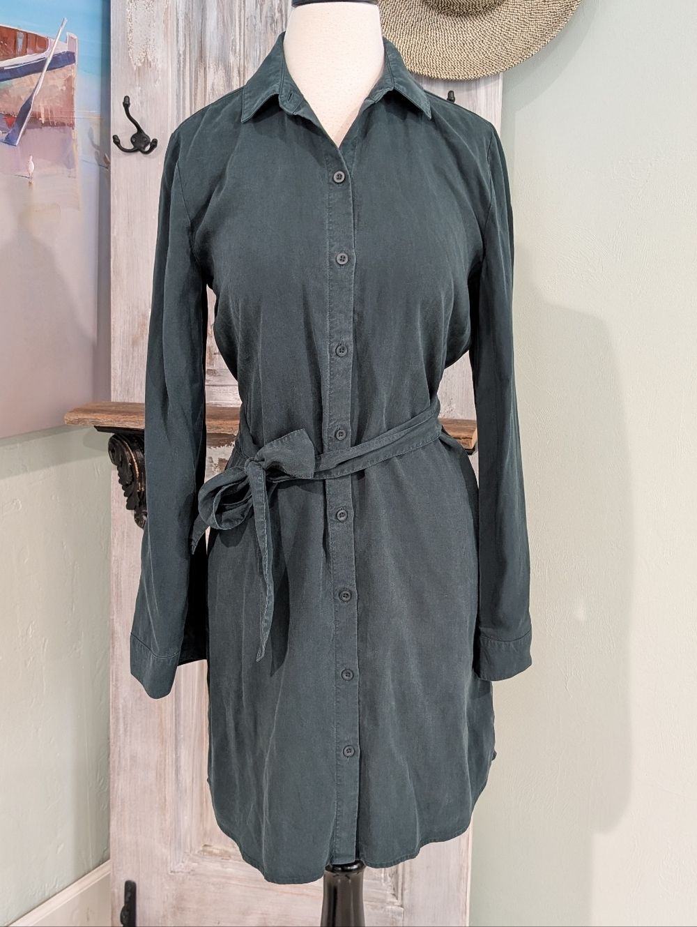 Clloth & Stone Button-Up Shirt Dress in Deep Teal